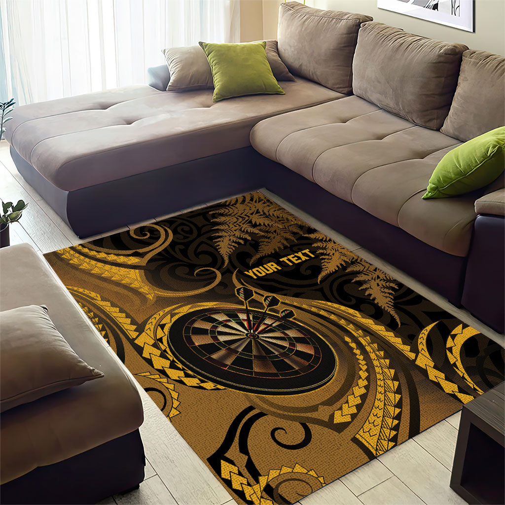 Personalised New Zealand Gold Darts Area Rug Maori Fern Curve Style