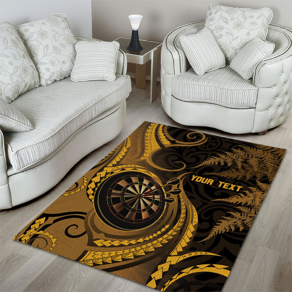 Personalised New Zealand Gold Darts Area Rug Maori Fern Curve Style