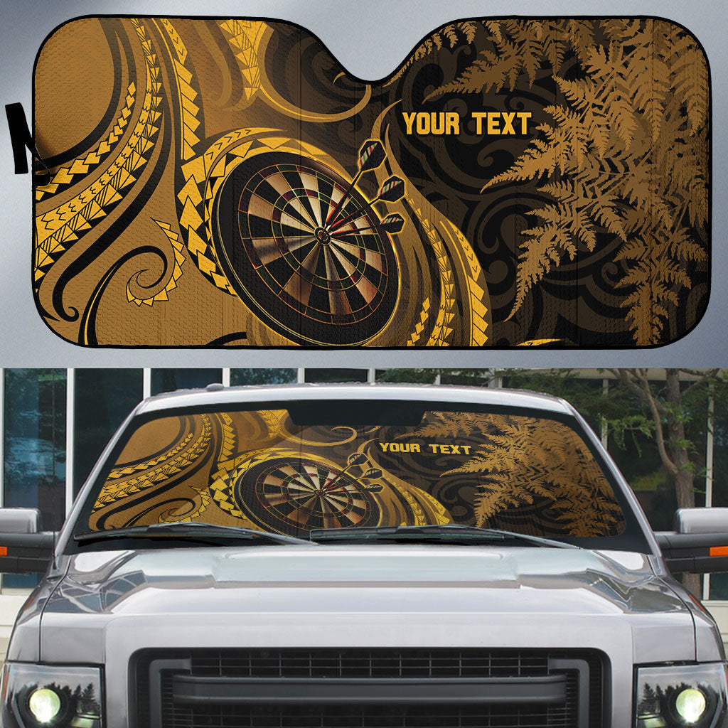 Personalised New Zealand Gold Darts Auto Sun Shade Maori Fern Curve Style