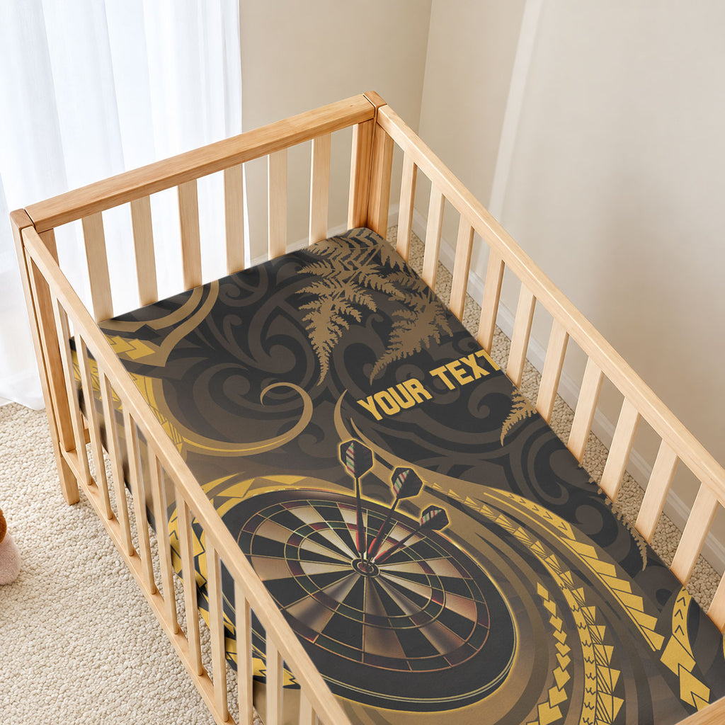 Personalised New Zealand Gold Darts Baby Bed Cover Maori Fern Curve Style
