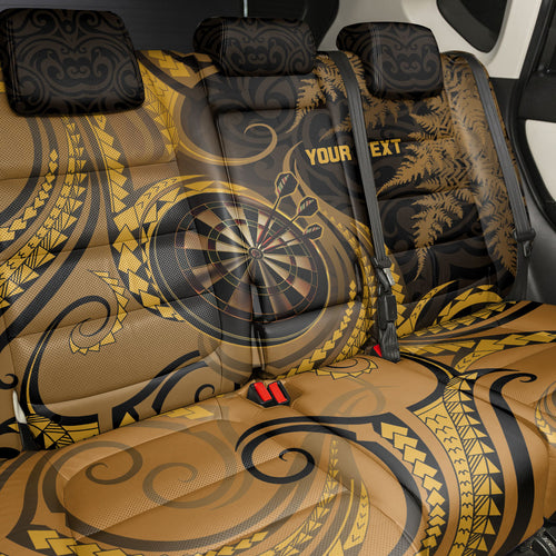 Personalised New Zealand Gold Darts Back Car Seat Cover Maori Fern Curve Style