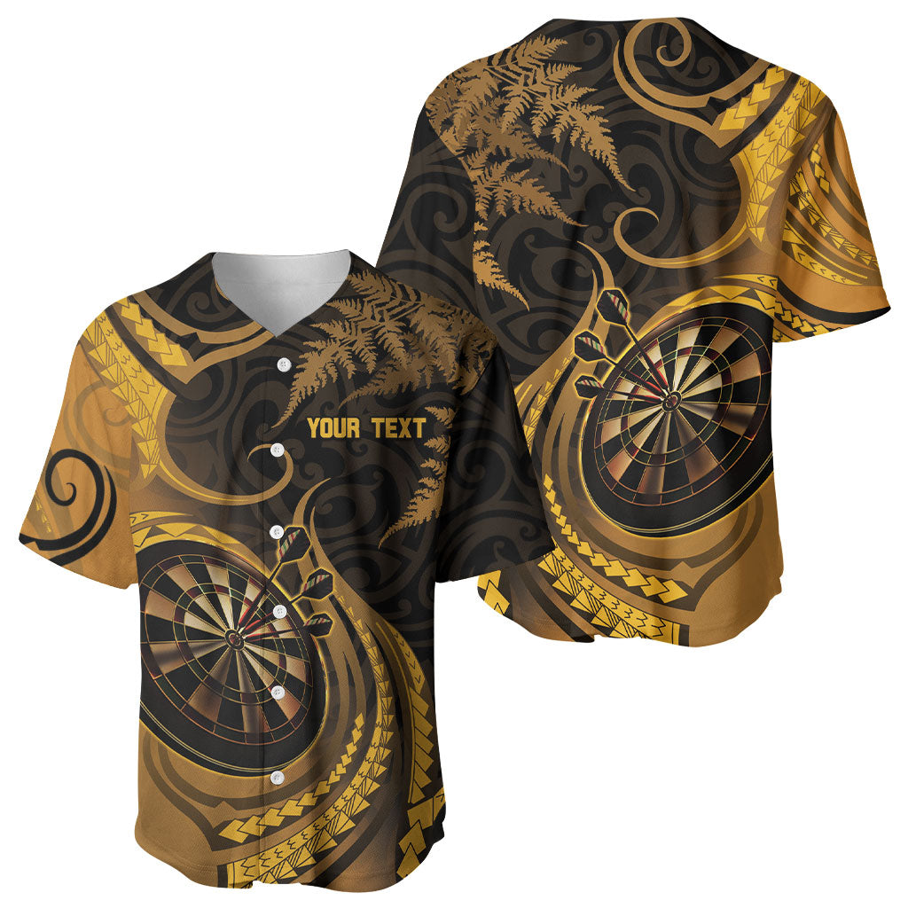 Personalised New Zealand Gold Darts Baseball Jersey Maori Fern Curve Style