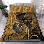 Personalised New Zealand Gold Darts Bedding Set Maori Fern Curve Style