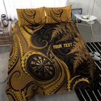 Personalised New Zealand Gold Darts Bedding Set Maori Fern Curve Style
