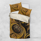 Personalised New Zealand Gold Darts Bedding Set Maori Fern Curve Style