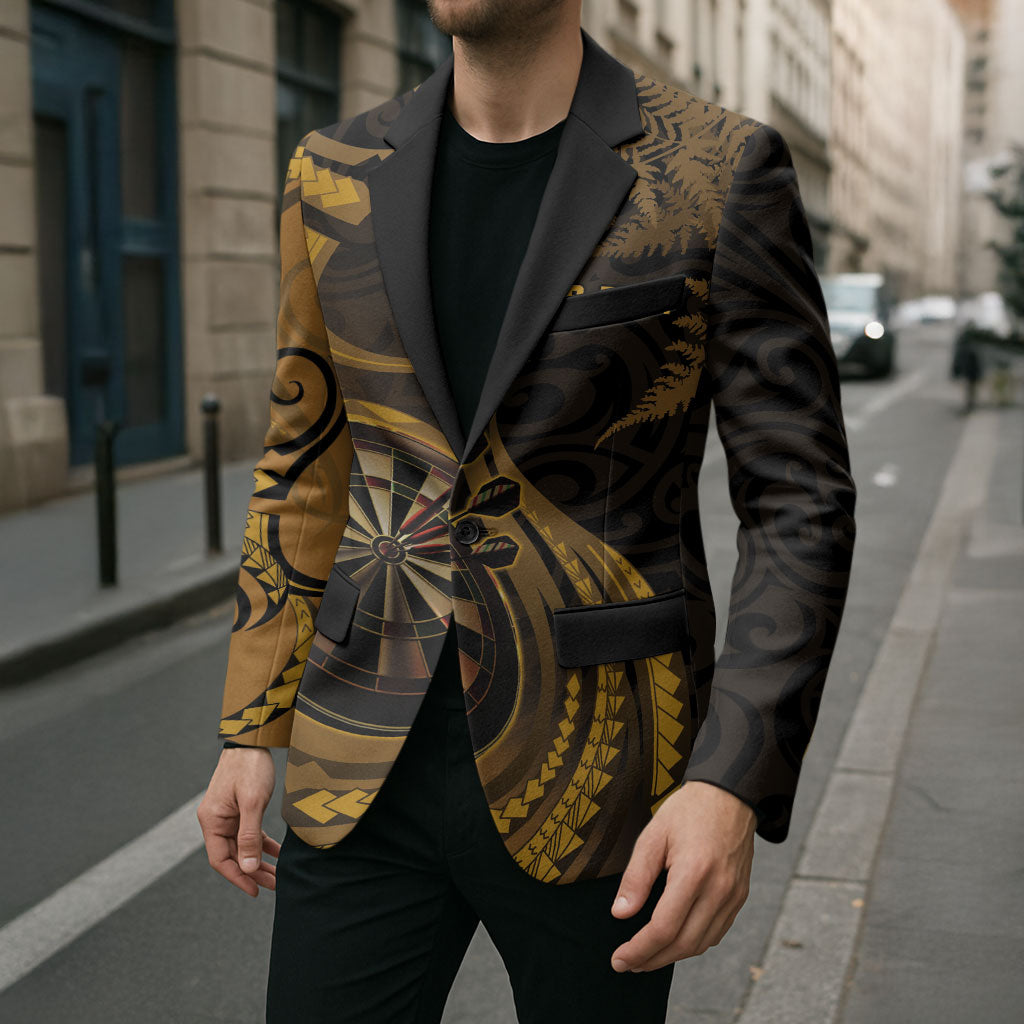 Personalised New Zealand Gold Darts Blazer Maori Fern Curve Style