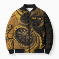Personalised New Zealand Gold Darts Bomber Puffer Jacket Maori Fern Curve Style