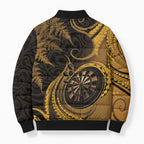 Personalised New Zealand Gold Darts Bomber Puffer Jacket Maori Fern Curve Style