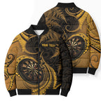 Personalised New Zealand Gold Darts Bomber Puffer Jacket Maori Fern Curve Style