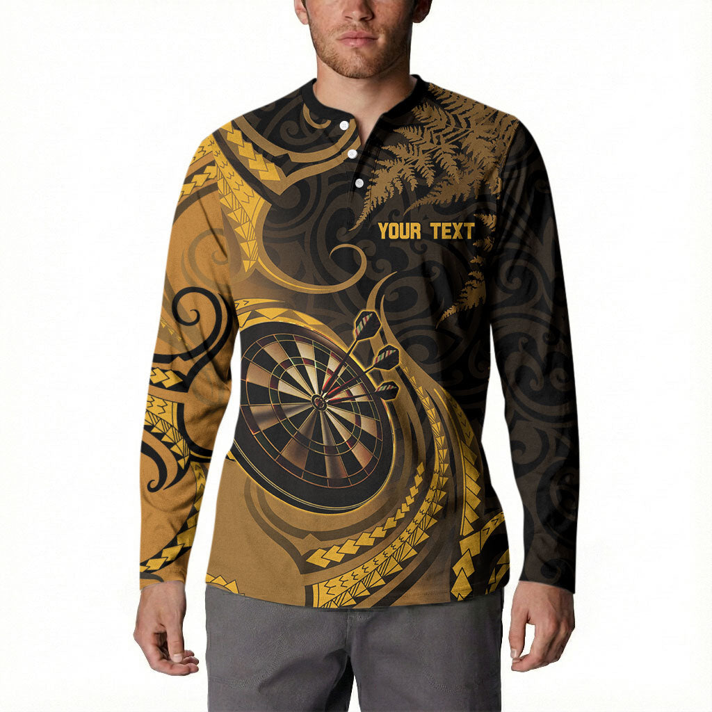 Personalised New Zealand Gold Darts Button Sweatshirt Maori Fern Curve Style