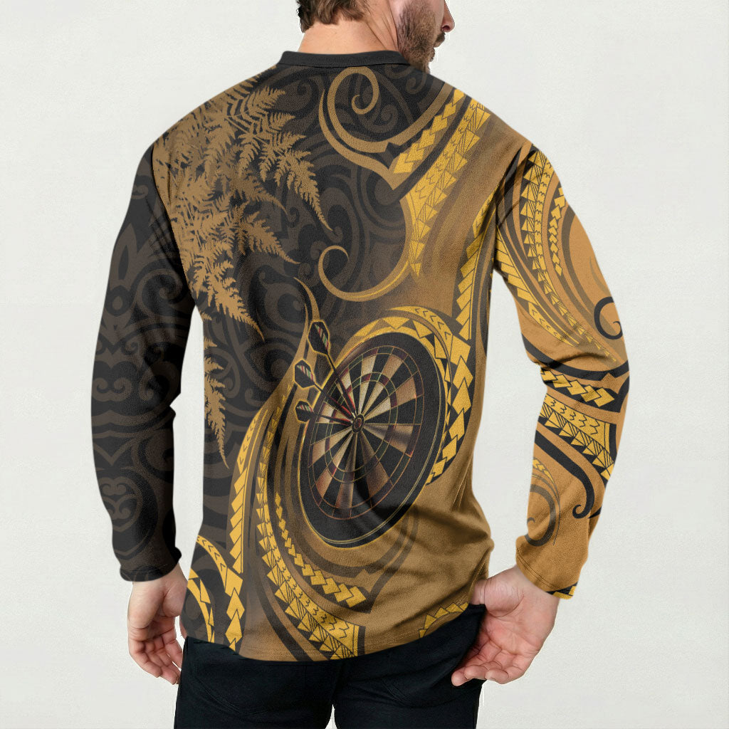 Personalised New Zealand Gold Darts Button Sweatshirt Maori Fern Curve Style