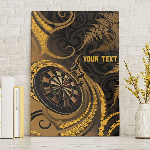 Personalised New Zealand Gold Darts Canvas Wall Art Maori Fern Curve Style