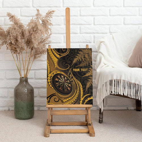 Personalised New Zealand Gold Darts Canvas Wall Art Maori Fern Curve Style