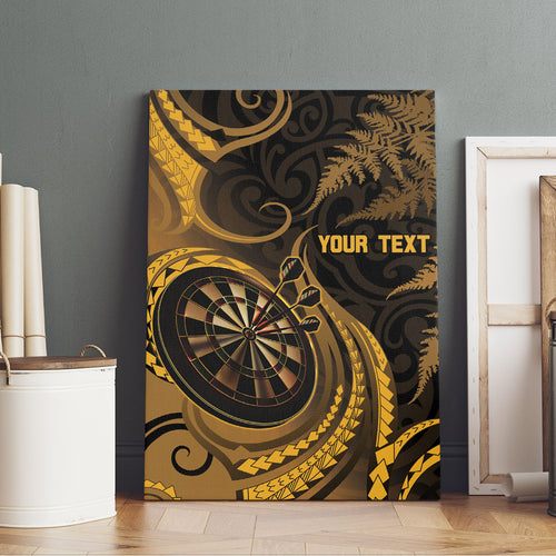Personalised New Zealand Gold Darts Canvas Wall Art Maori Fern Curve Style