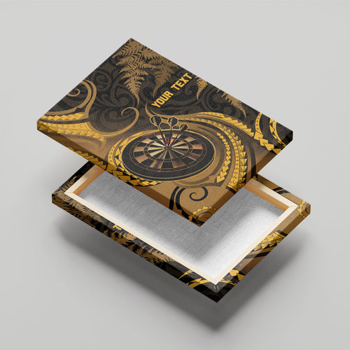 Personalised New Zealand Gold Darts Canvas Wall Art Maori Fern Curve Style