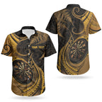 Personalised New Zealand Gold Darts Couples Matching Off The Shoulder Long Sleeve Dress and Hawaiian Shirt Maori Fern Curve Style