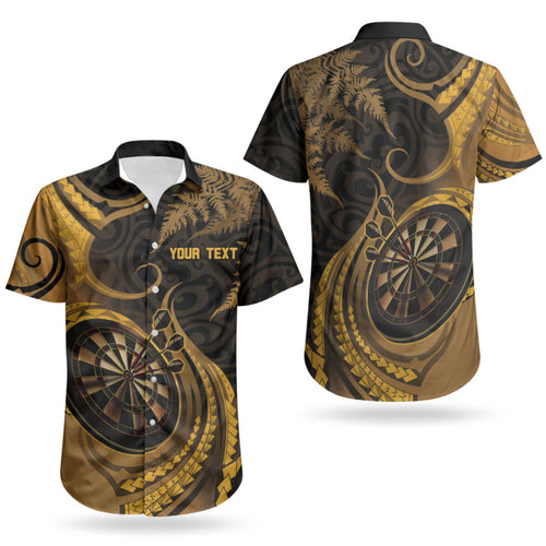 Personalised New Zealand Gold Darts Couples Matching Puletasi and Hawaiian Shirt Maori Fern Curve Style