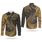Personalised New Zealand Gold Darts Couples Matching Summer Maxi Dress and Long Sleeve Button Shirt Maori Fern Curve Style