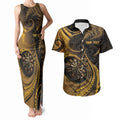 Personalised New Zealand Gold Darts Couples Matching Tank Maxi Dress and Hawaiian Shirt Maori Fern Curve Style