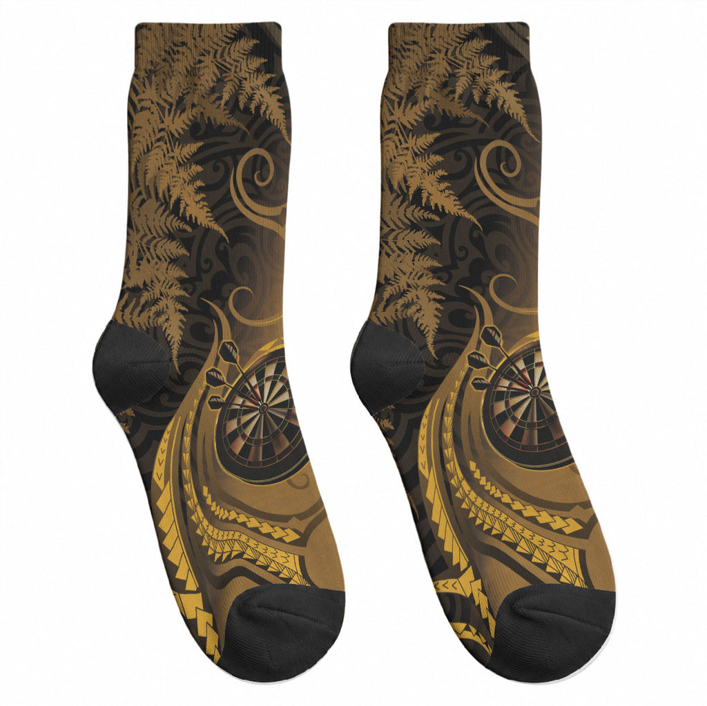 New Zealand Gold Darts Crew Socks Maori Fern Curve Style