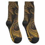 New Zealand Gold Darts Crew Socks Maori Fern Curve Style