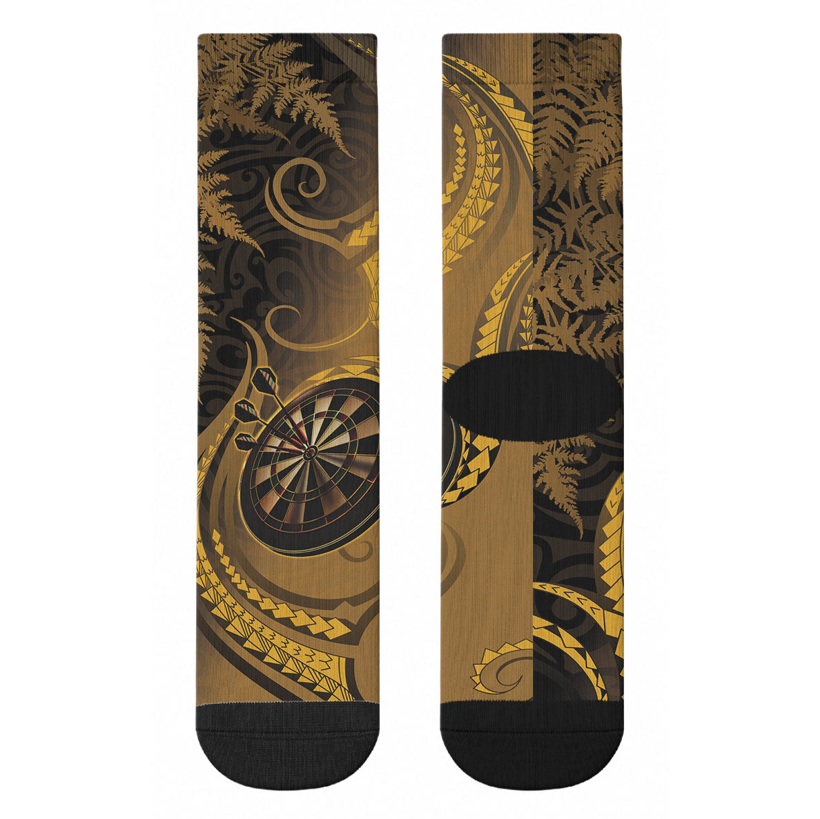 New Zealand Gold Darts Crew Socks Maori Fern Curve Style