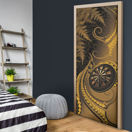 New Zealand Gold Darts Door Cover Maori Fern Curve Style
