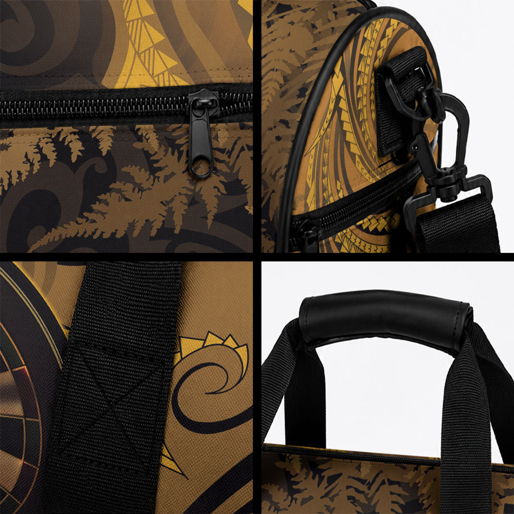 Personalised New Zealand Gold Darts Duffle Bag Maori Fern Curve Style