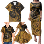 Personalised New Zealand Gold Darts Family Matching Puletasi and Hawaiian Shirt Maori Fern Curve Style