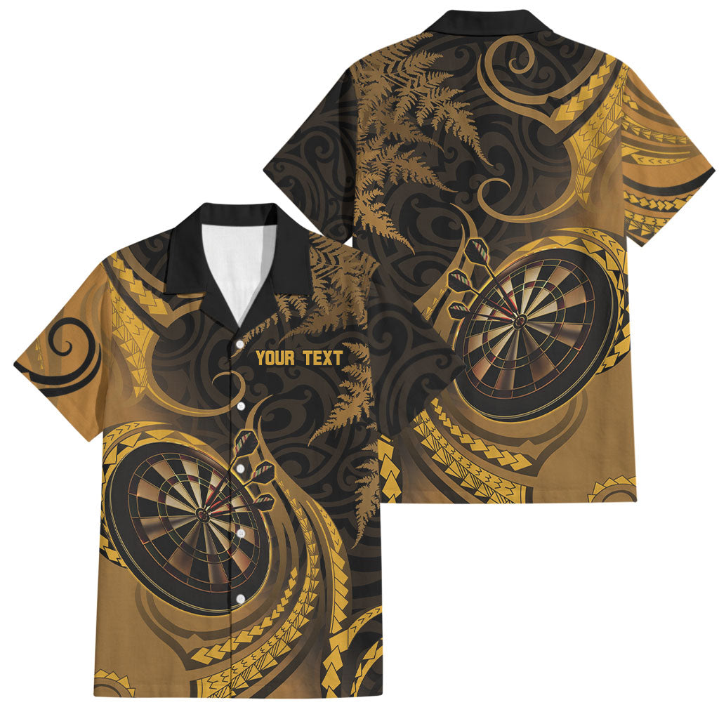 Personalised New Zealand Gold Darts Family Matching Short Sleeve Bodycon Dress and Hawaiian Shirt Maori Fern Curve Style