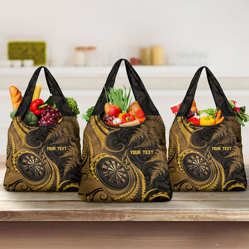 Personalised New Zealand Gold Darts Grocery Bag Maori Fern Curve Style
