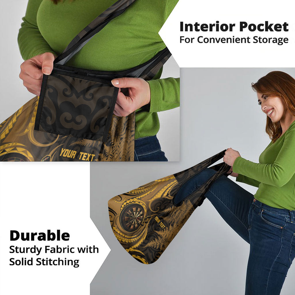 Personalised New Zealand Gold Darts Grocery Bag Maori Fern Curve Style