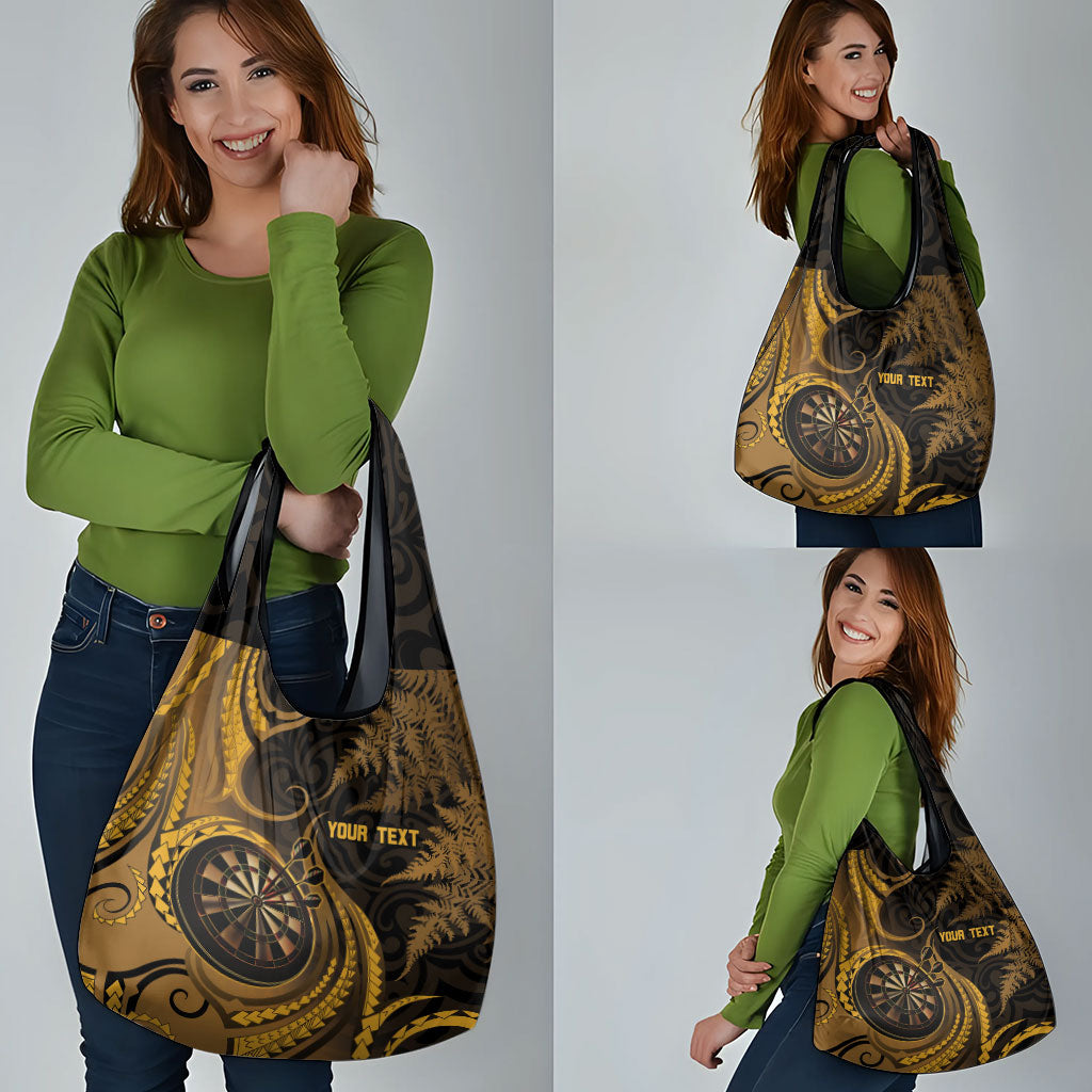Personalised New Zealand Gold Darts Grocery Bag Maori Fern Curve Style