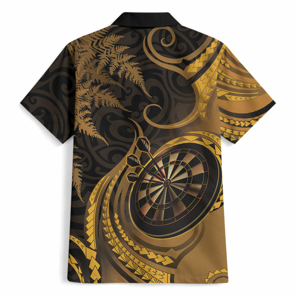 Personalised New Zealand Gold Darts Hawaiian Shirt Maori Fern Curve Style