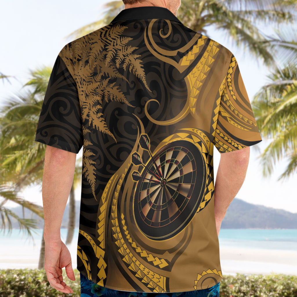 Personalised New Zealand Gold Darts Hawaiian Shirt Maori Fern Curve Style
