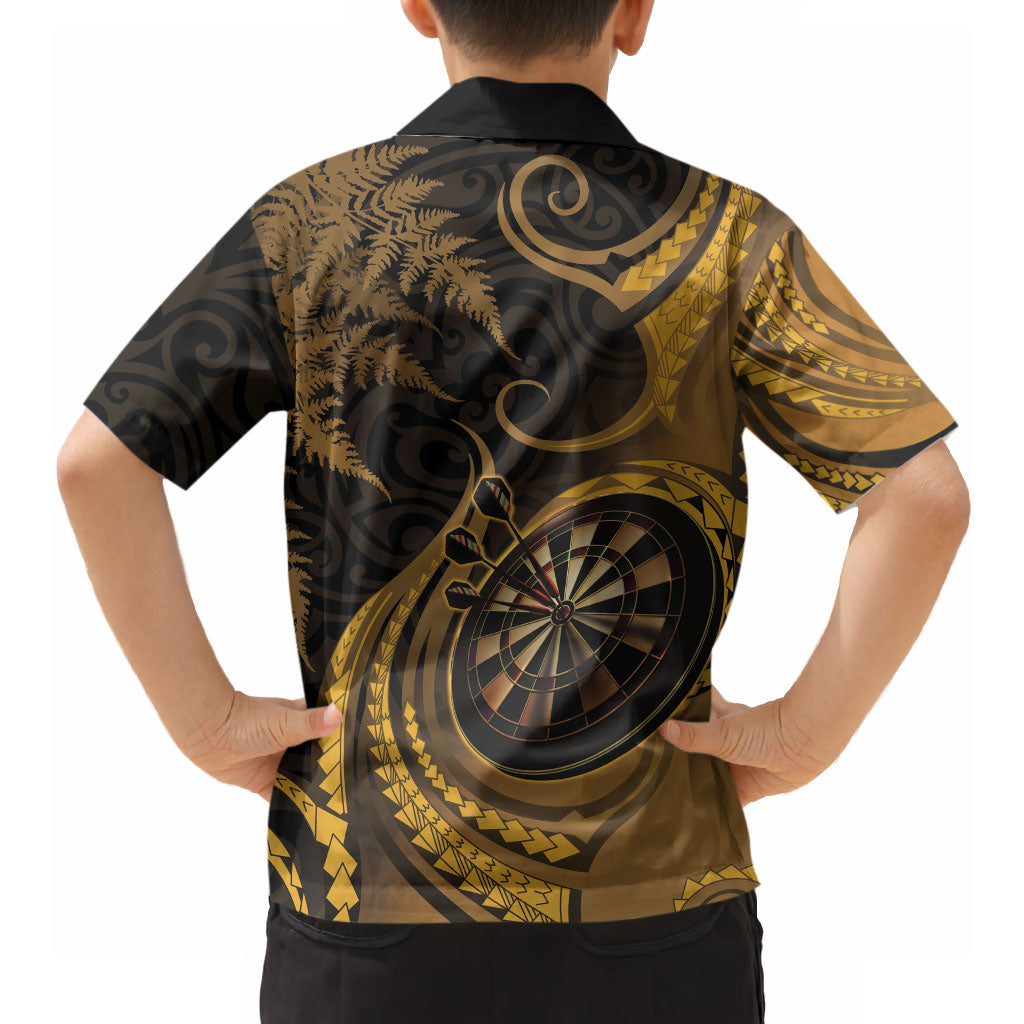 Personalised New Zealand Gold Darts Hawaiian Shirt Maori Fern Curve Style
