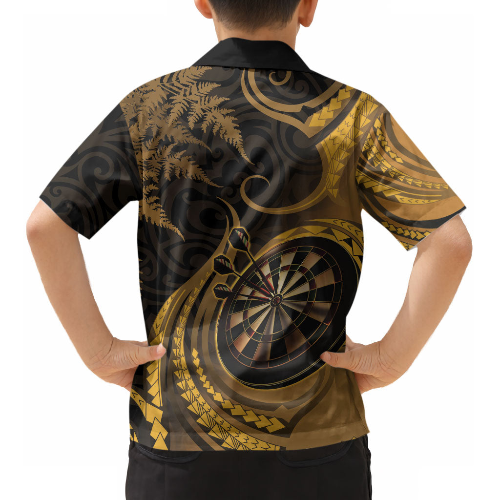 Personalised New Zealand Gold Darts Kid Hawaiian Shirt Maori Fern Curve Style