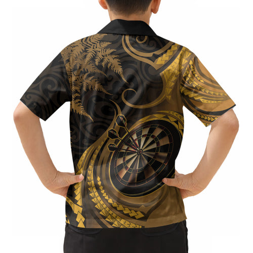 Personalised New Zealand Gold Darts Kid Hawaiian Shirt Maori Fern Curve Style