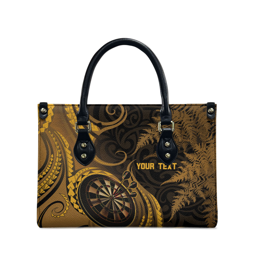 Personalised New Zealand Gold Darts Leather Bag Maori Fern Curve Style