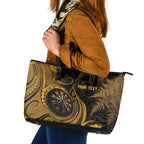 Personalised New Zealand Gold Darts Leather Tote Bag Maori Fern Curve Style