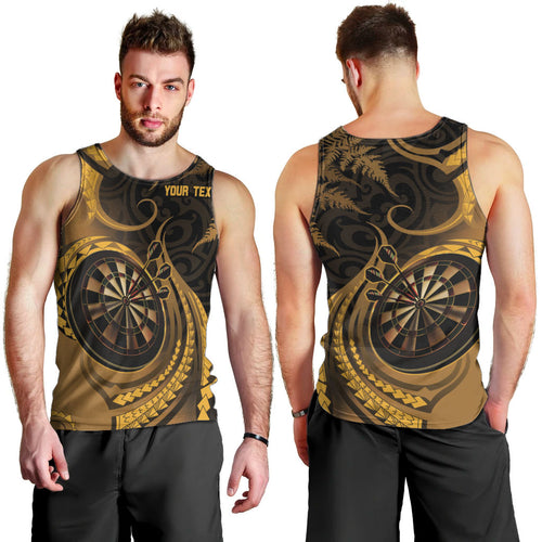Personalised New Zealand Gold Darts Men Tank Top Maori Fern Curve Style