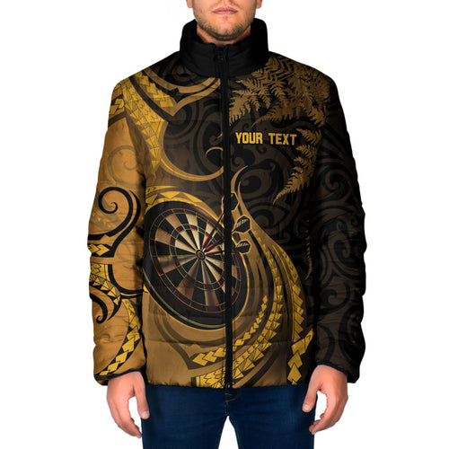 Personalised New Zealand Gold Darts Padded Jacket Maori Fern Curve Style