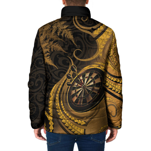 Personalised New Zealand Gold Darts Padded Jacket Maori Fern Curve Style