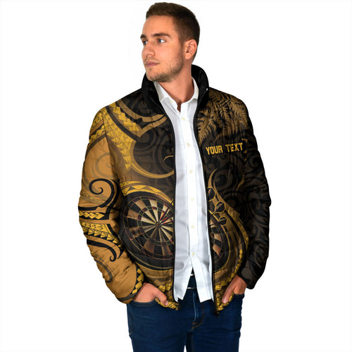 Personalised New Zealand Gold Darts Padded Jacket Maori Fern Curve Style