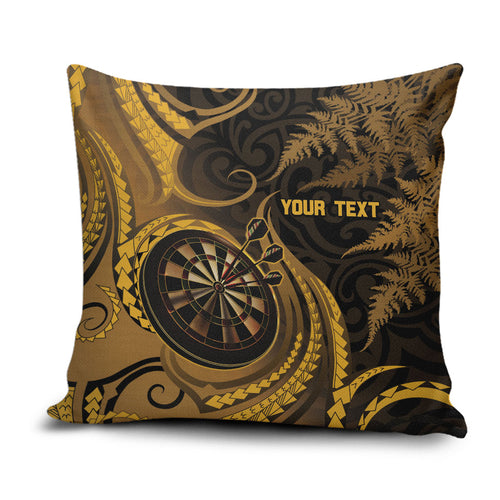 Personalised New Zealand Gold Darts Pillow Cover Maori Fern Curve Style