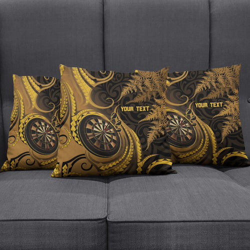 Personalised New Zealand Gold Darts Pillow Cover Maori Fern Curve Style