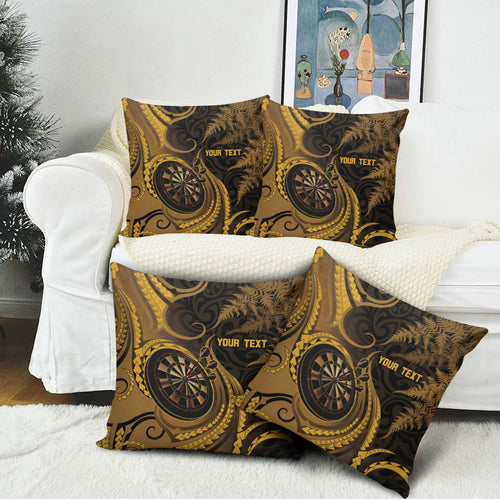 Personalised New Zealand Gold Darts Pillow Cover Maori Fern Curve Style