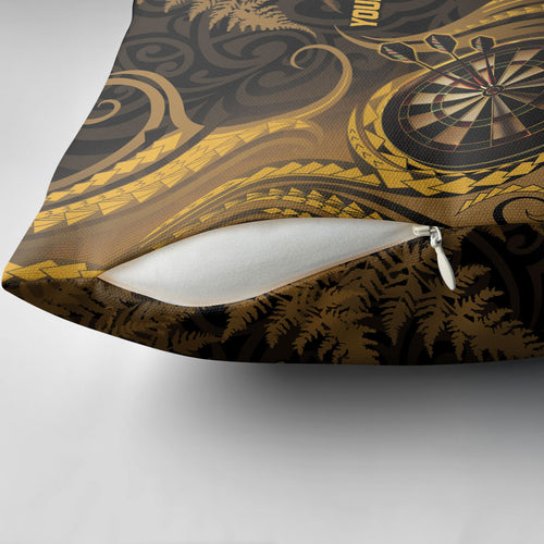 Personalised New Zealand Gold Darts Pillow Cover Maori Fern Curve Style
