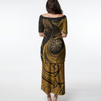 Personalised New Zealand Gold Darts Puletasi Maori Fern Curve Style