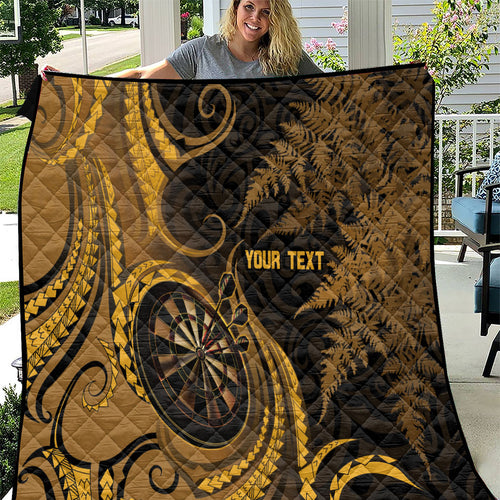 Personalised New Zealand Gold Darts Quilt Maori Fern Curve Style
